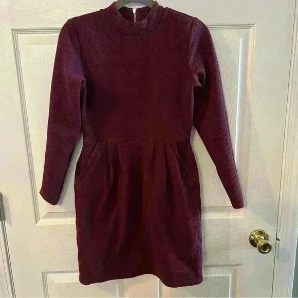 Joules Patricia Dress Long Sleeved Burgundy Size US 4 UK 6 Textured Material - Picture 1 of 6